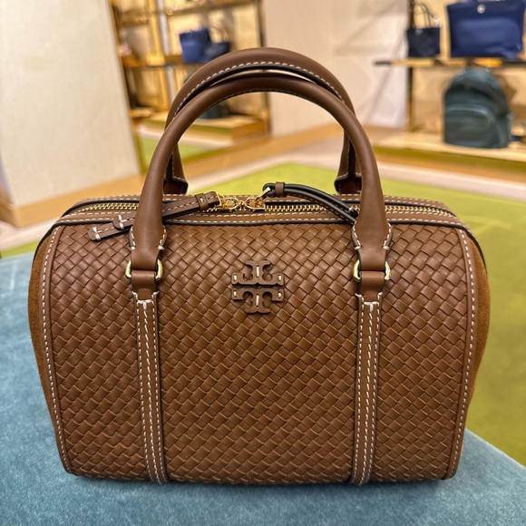 Tory Burch Thea Woven Satchel, Mahoni, Retail $600 - Picture 1 of 10